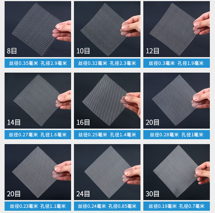 8目-30目金屬絲編織網(wǎng)對應的絲徑,孔徑圖片展示