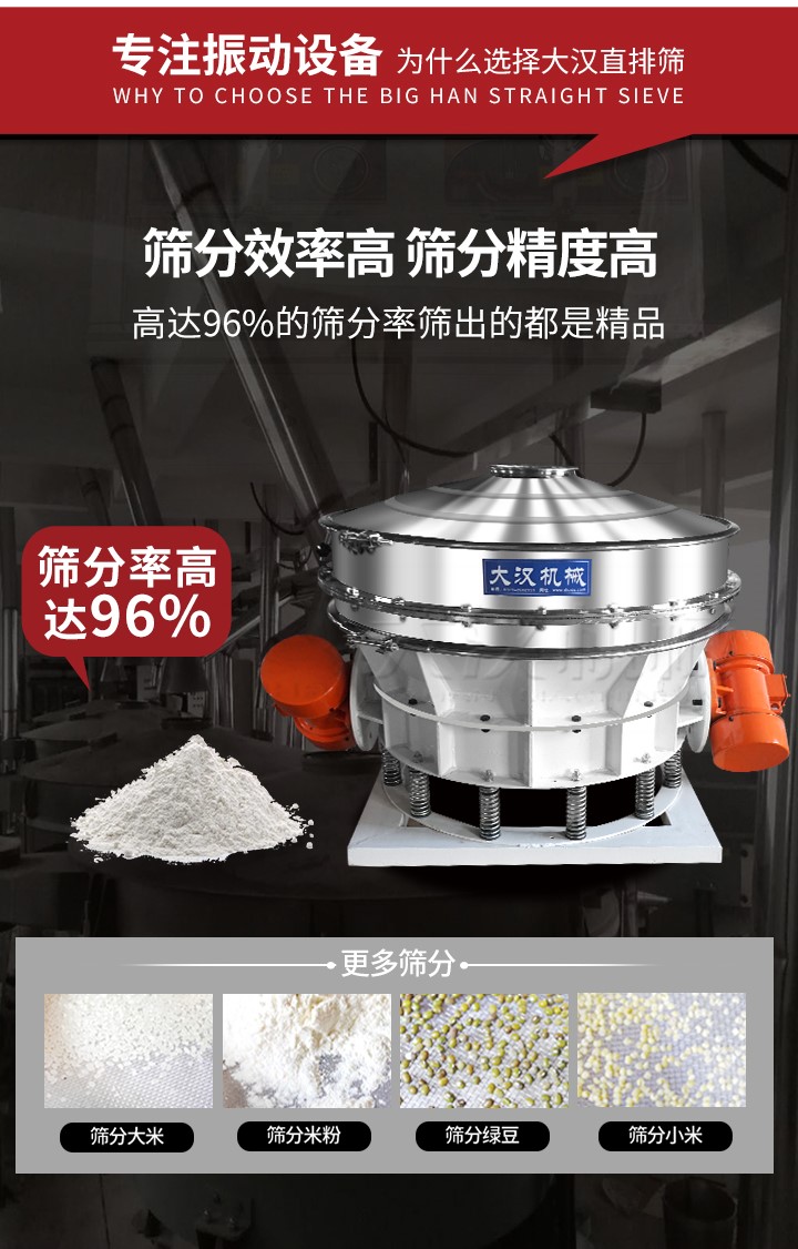 直排篩適用物料有面粉,淀粉,洗衣粉,金屬粉,添加劑,化工,非礦等行業(yè)。