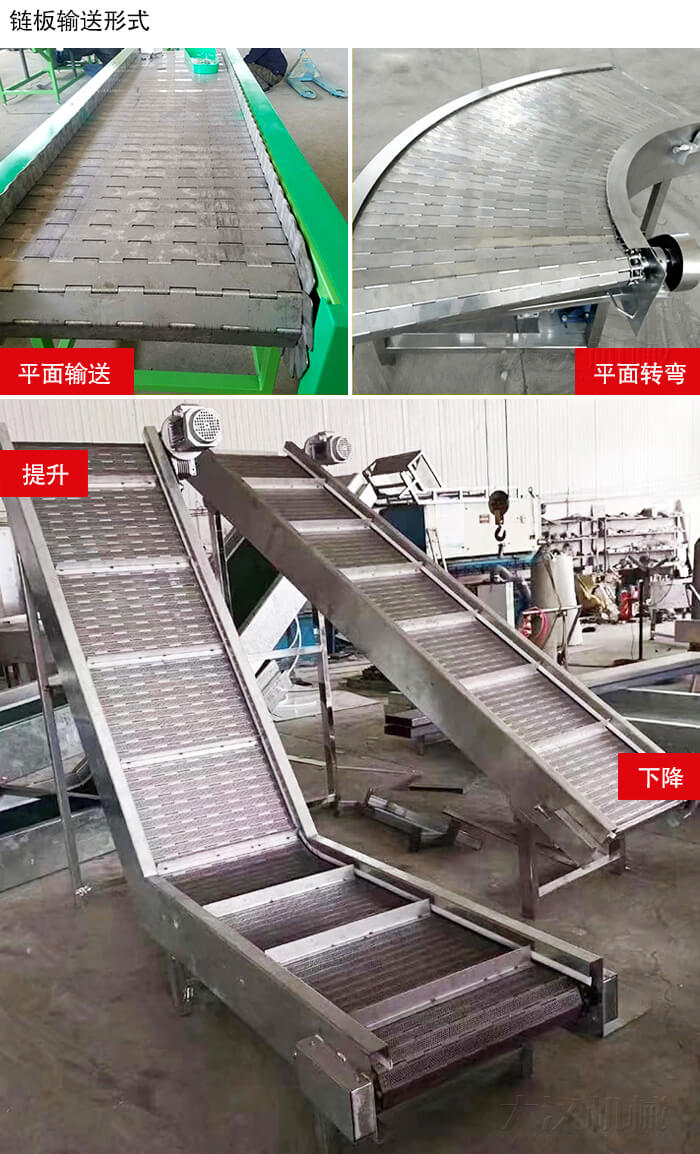鏈板輸送機平面輸送,平面拐彎,提升等運行現(xiàn)場圖片